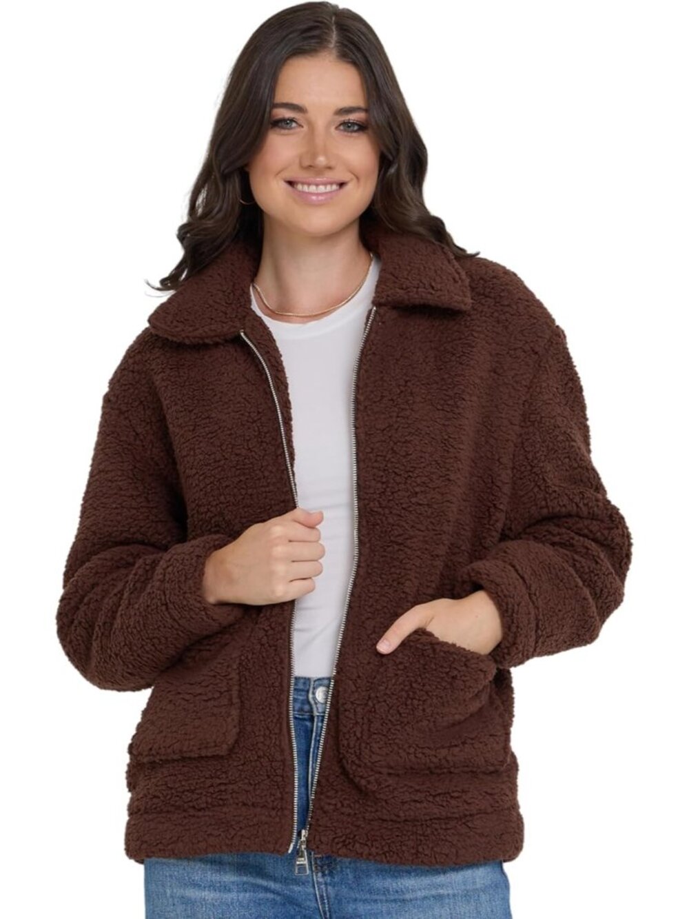 Steve Madden Women's Espresso Oversized Faux Fur Shearling Winter Sherpa Jackets